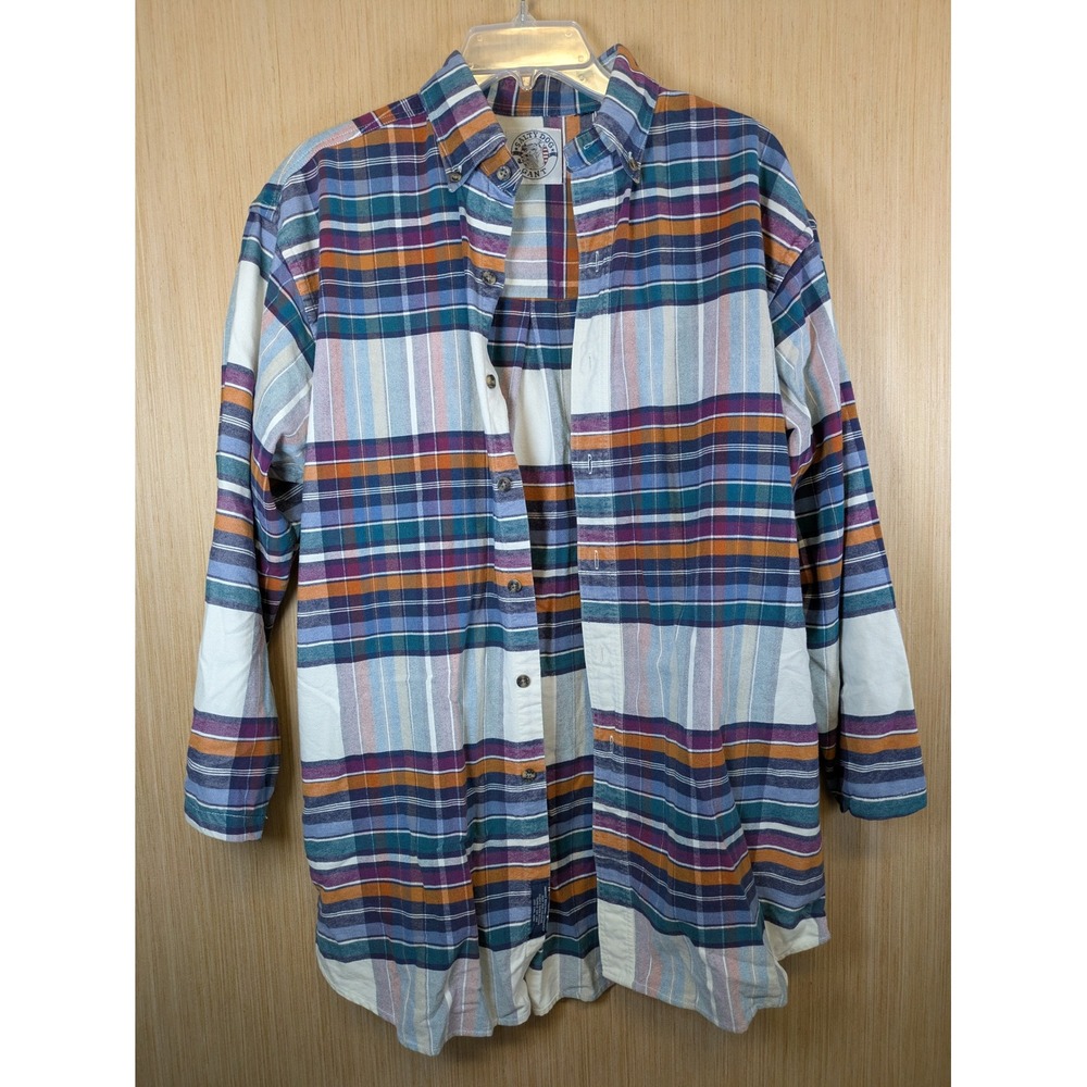 Salty Dog Gant Mens Long Sleeve Button Down Plaid Shirt Purple Orange Blue L